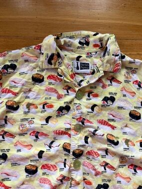 The Cat’s Pajamas yellow sushi flannel PJs cozy fuzzy japanese L novelty unagi